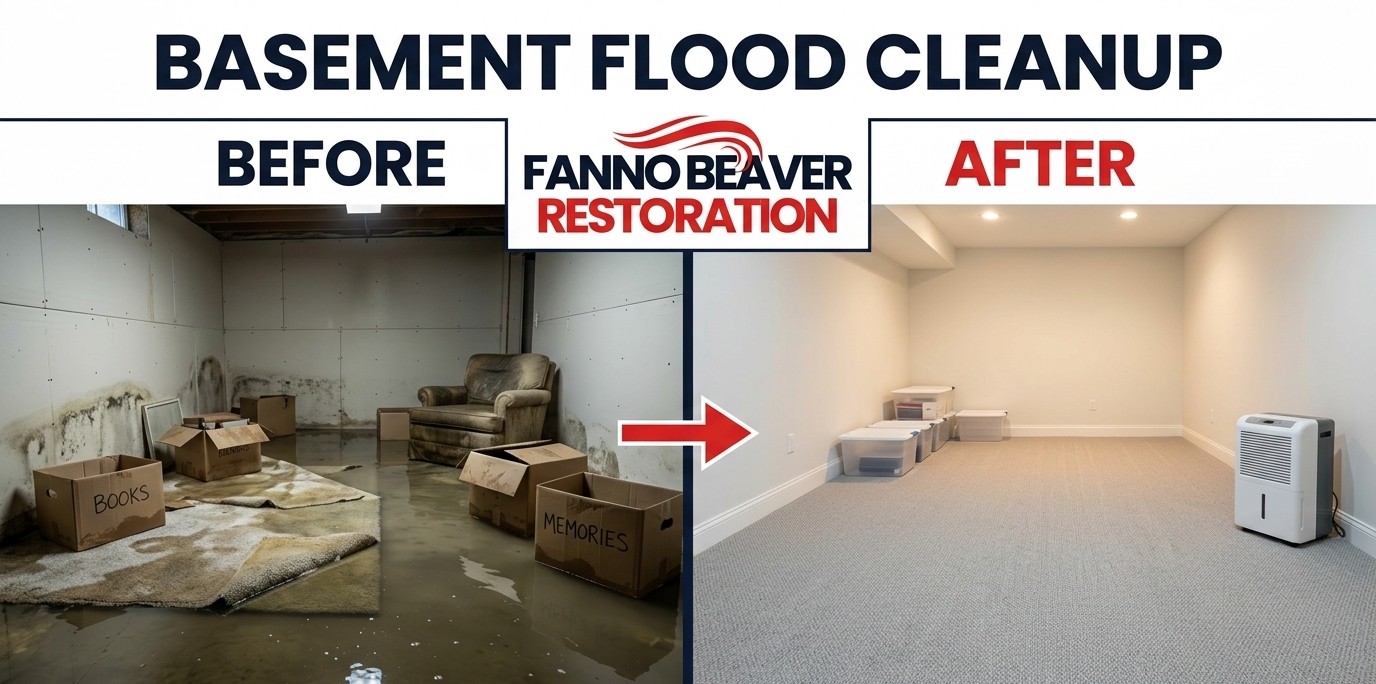 Before and After Basement Flood Cleanup in Beaverton OR — Fanno Beaver Restoration