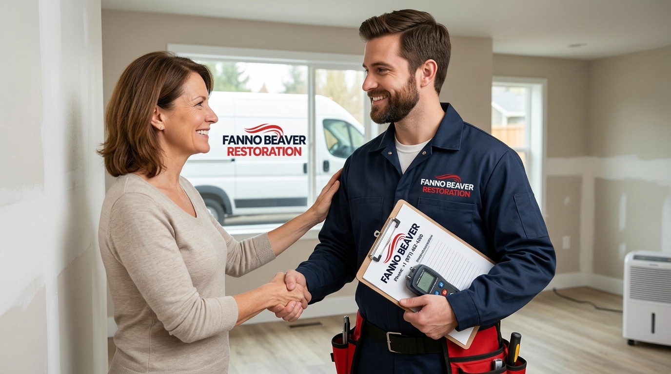Friendly Technician Greeting Homeowner - Fanno Beaver Restoration Beaverton OR