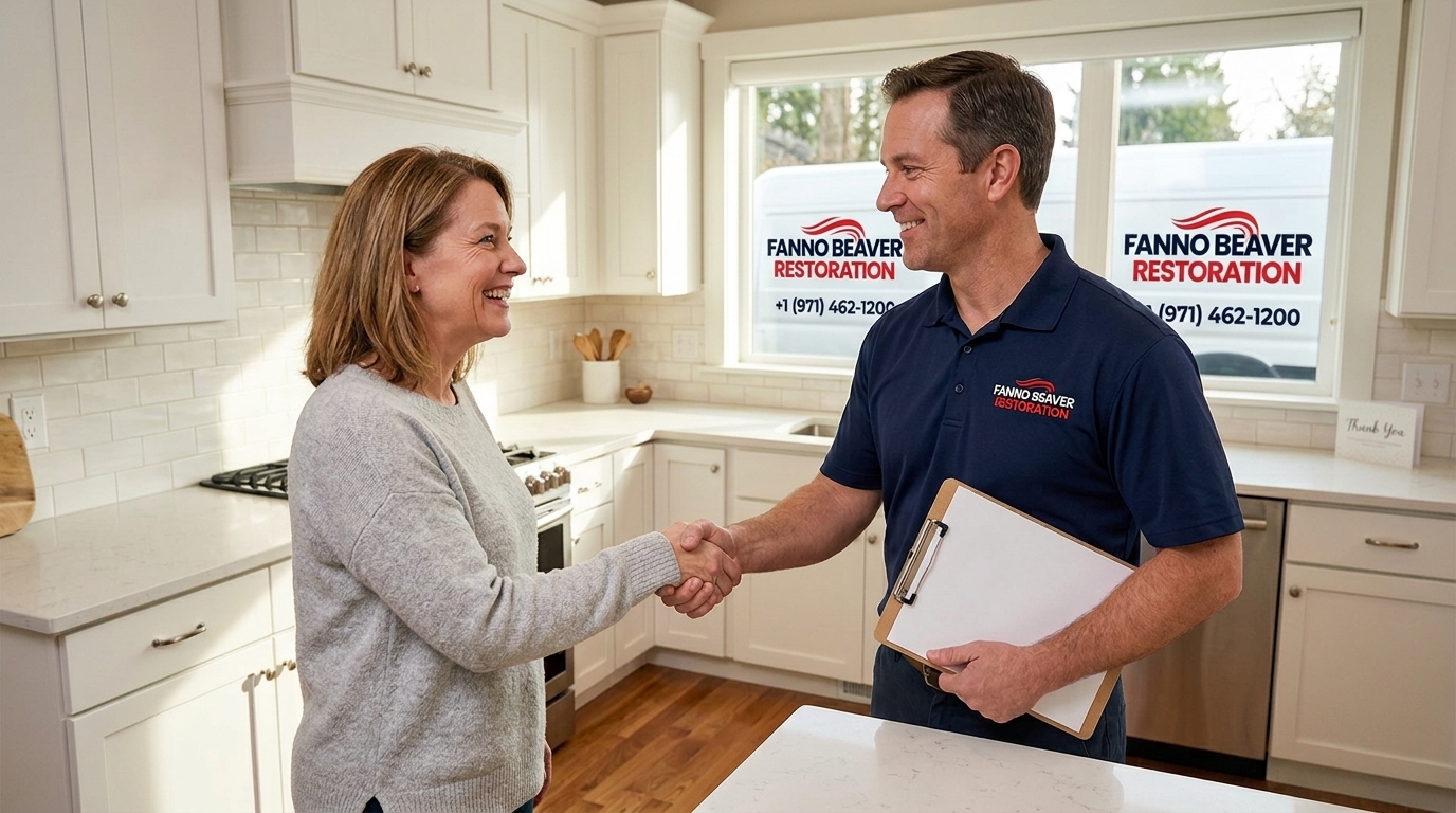 Satisfied Customer Handshake After Restoration - Fanno Beaver Restoration Beaverton OR