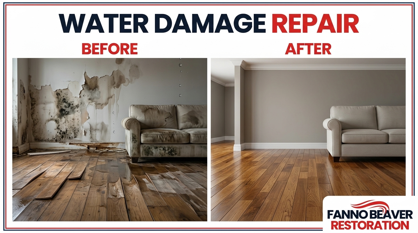 Before and After Water Damage Repair — Fanno Beaver Restoration Beaverton OR